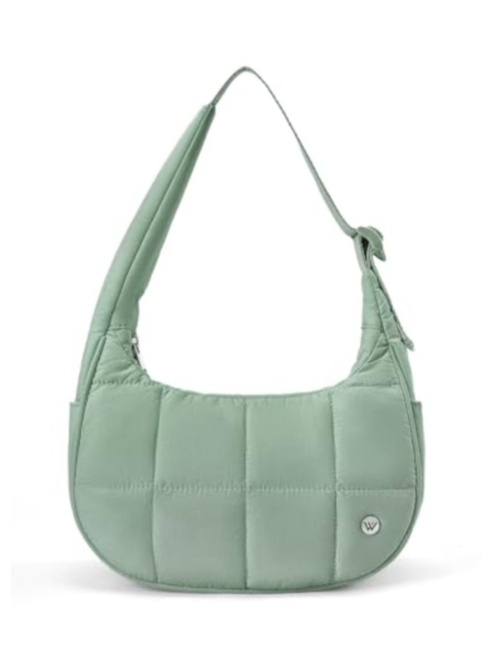 Nylon Quilted Puffer Crescent Shoulder Bag - Small Puffy Handbag w/ Adjustable